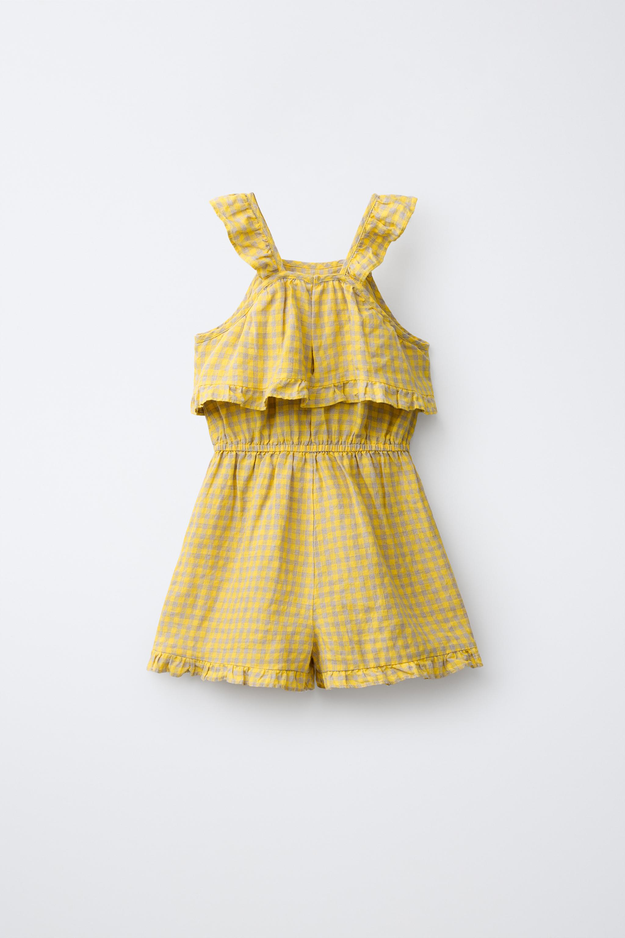 GINGHAM AND RUFFLE 100% LINEN JUMPSUIT